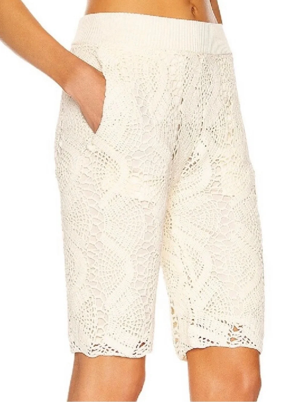 NEW HELMUT LANG REVOLVE CREAM CROCHET BERMUDA SHORTS